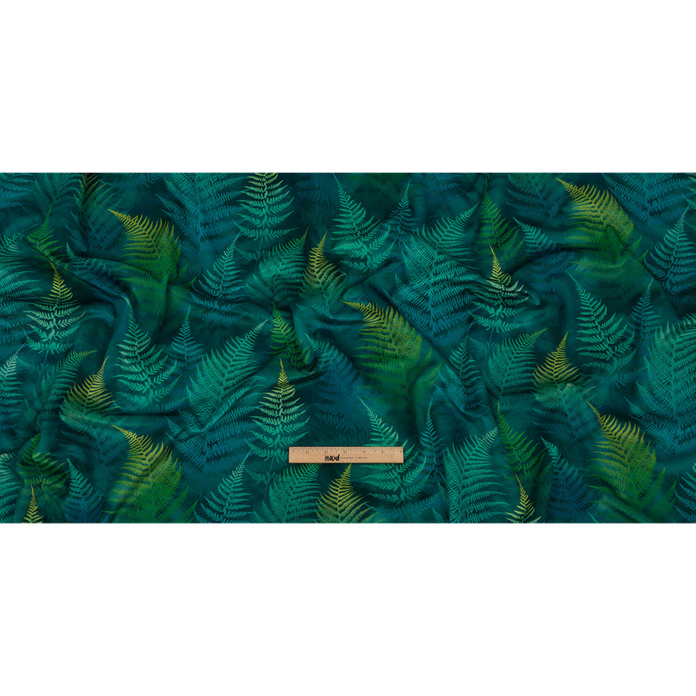 Printed Polyester Velvet - Peacock Foggy Ferns - British Imported