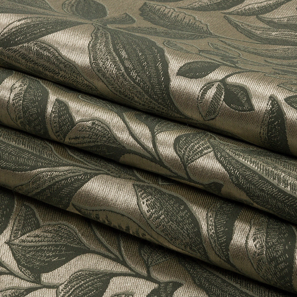 Metallic Drapery Jacquard - Sage Lucent Leaves - British Imported