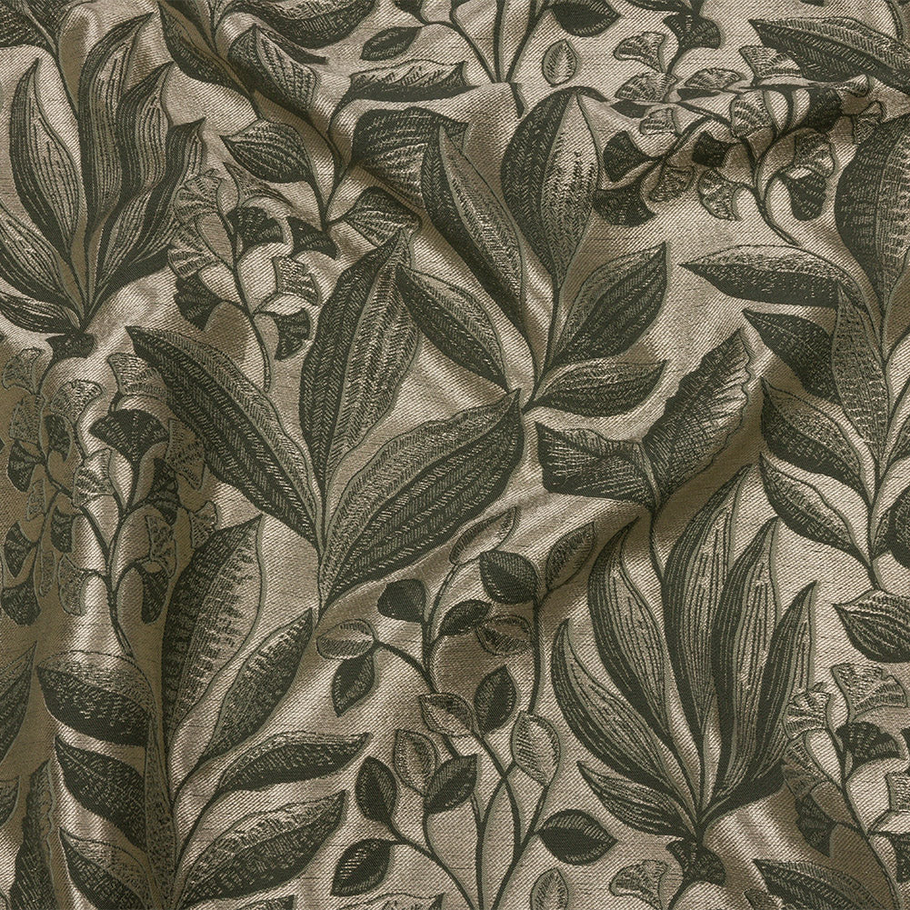 Metallic Drapery Jacquard - Sage Lucent Leaves - British Imported
