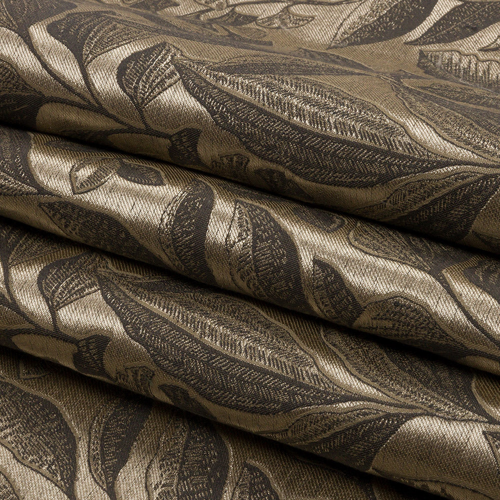 Metallic Drapery Jacquard - Truffle Lucent Leaves - British Imported