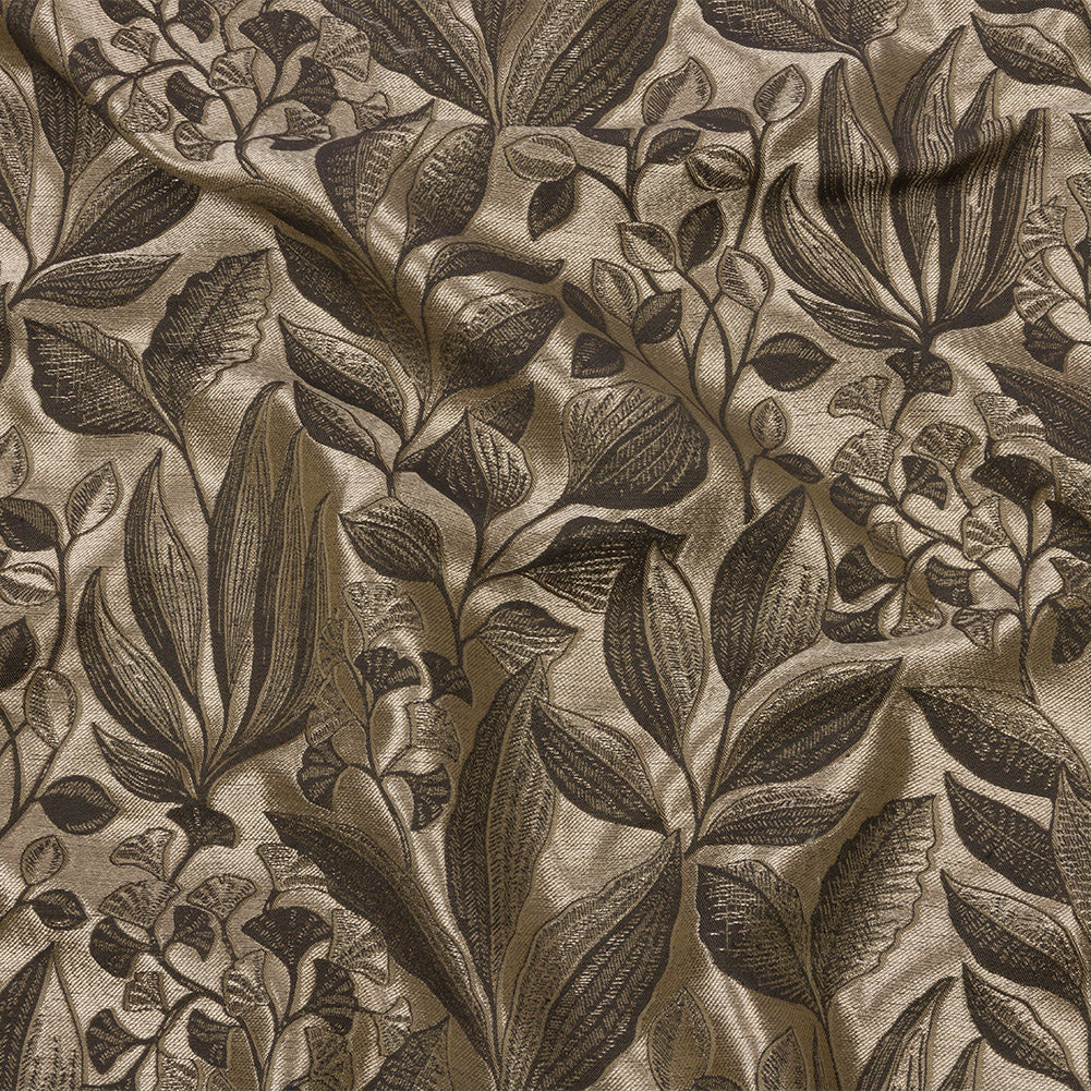 Metallic Drapery Jacquard - Truffle Lucent Leaves - British Imported