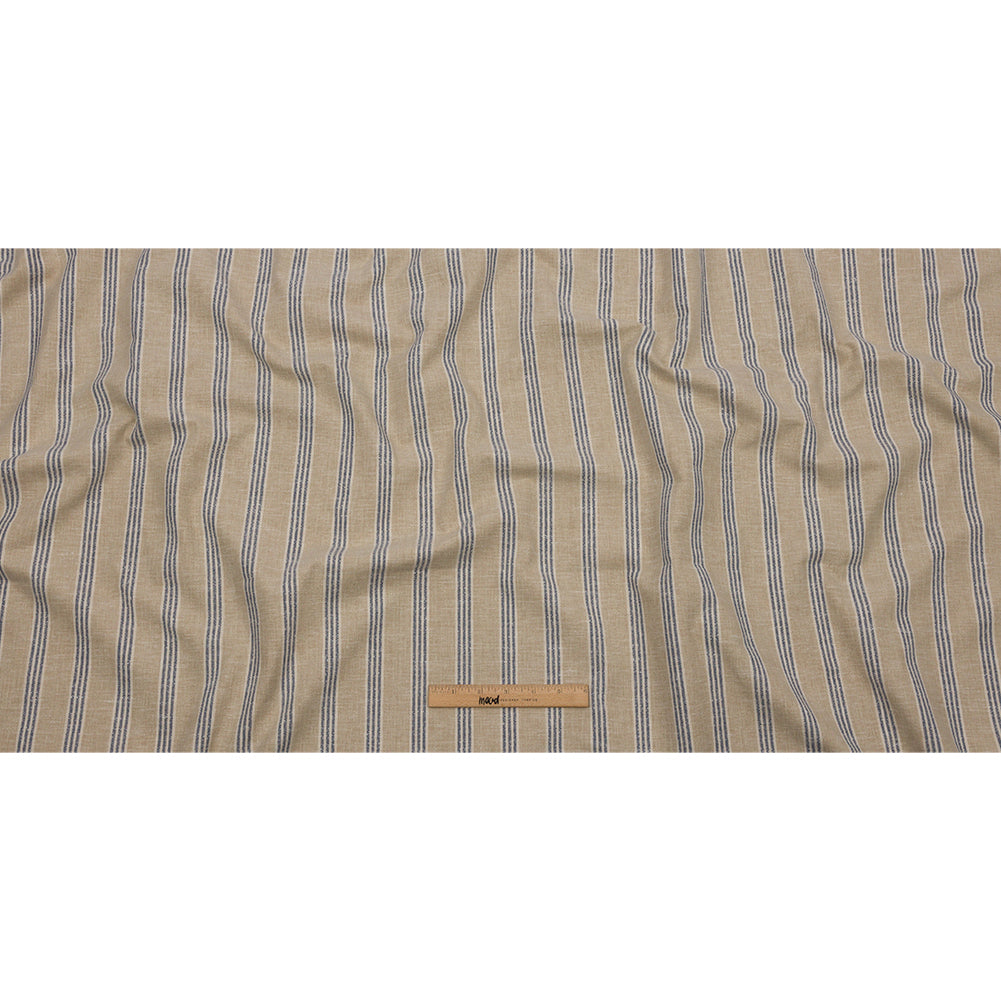 Slubbed Cotton and Polyester Woven - Indigo Striped - British Imported