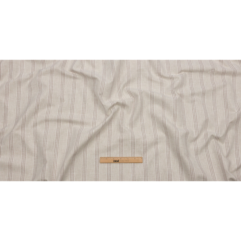 Slubbed Cotton and Polyester Woven - Linen Striped - British Imported