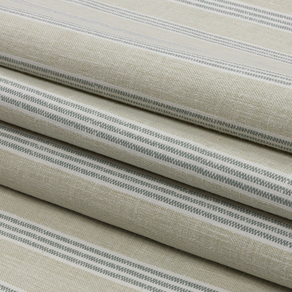 Slubbed Cotton and Polyester Woven - Sage Striped - British Imported