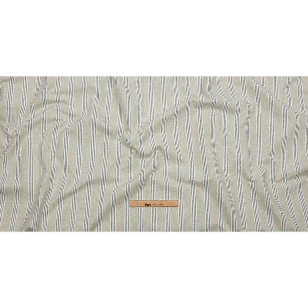 Slubbed Cotton and Polyester Woven - Sage Striped - British Imported