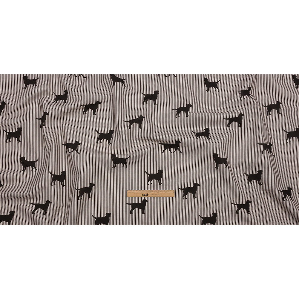 Cotton Canvas Print - Coal Dog Silhouettes and Ticking Stripes - British Imported
