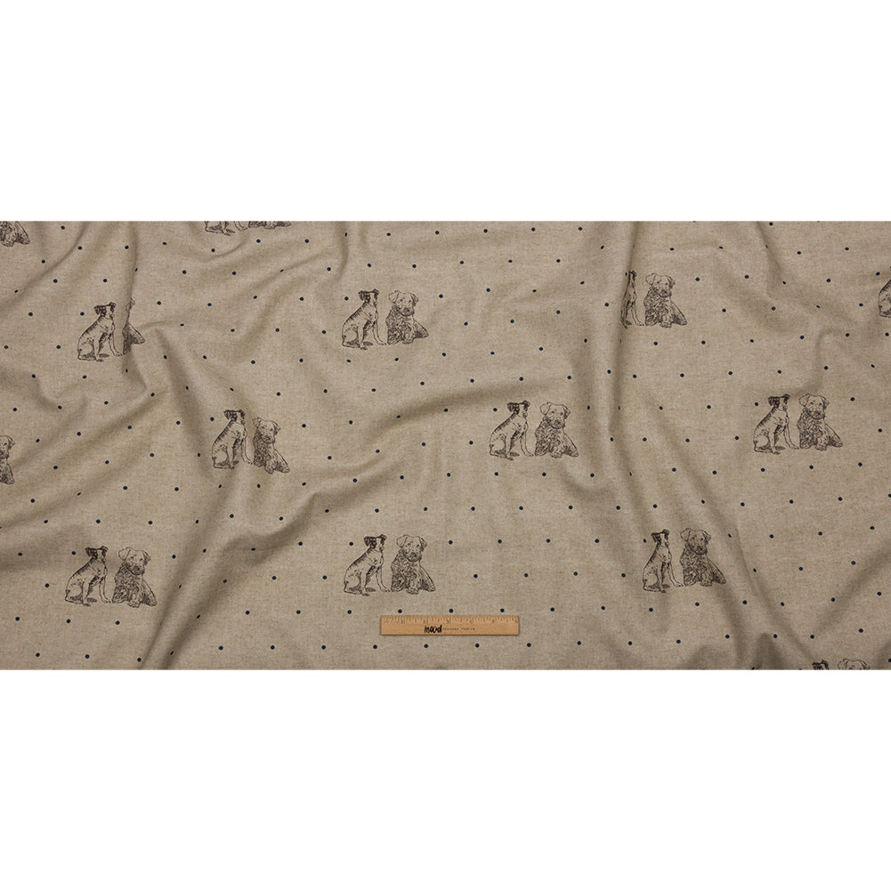 Cotton Canvas Print - Indigo Terriers and Polka Dots - British Imported