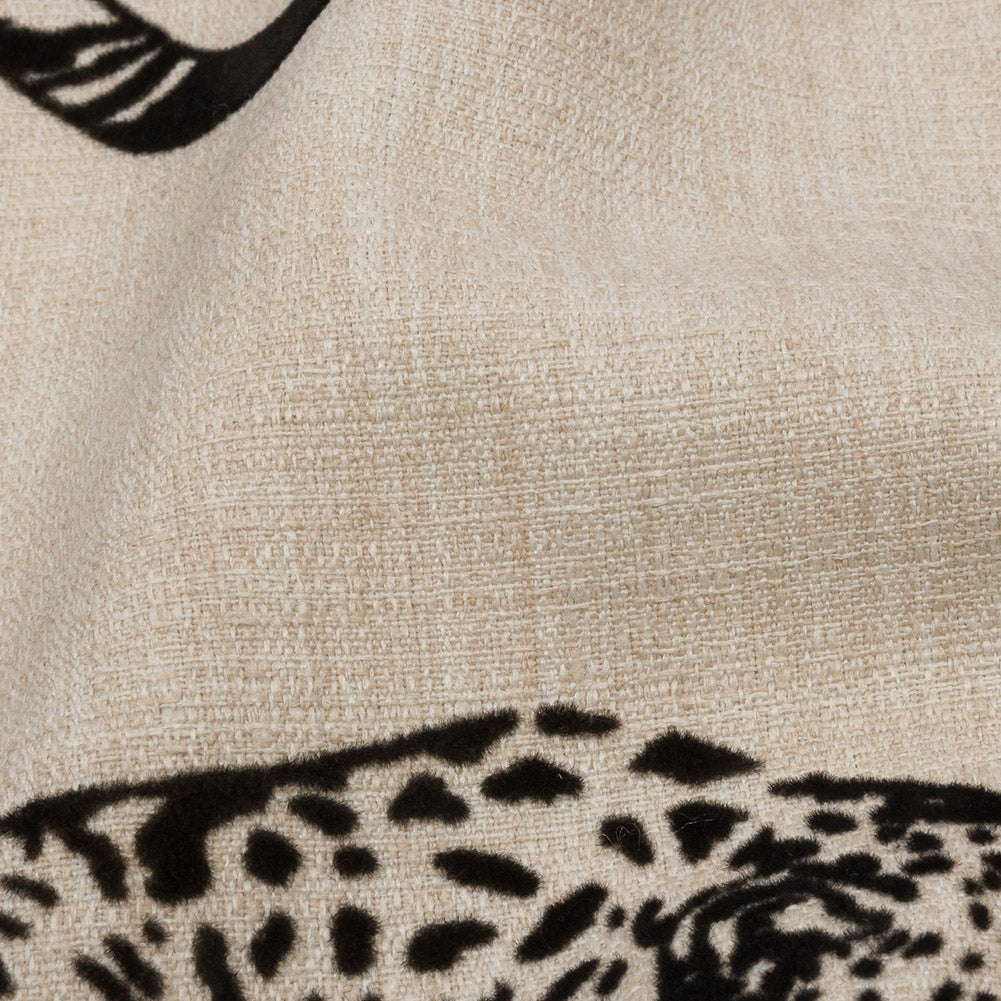 Flocked Polyester Drapery Woven - Ebony Jaguars - British Imported