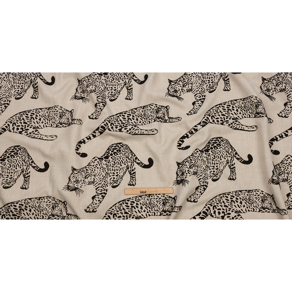 Flocked Polyester Drapery Woven - Ebony Jaguars - British Imported