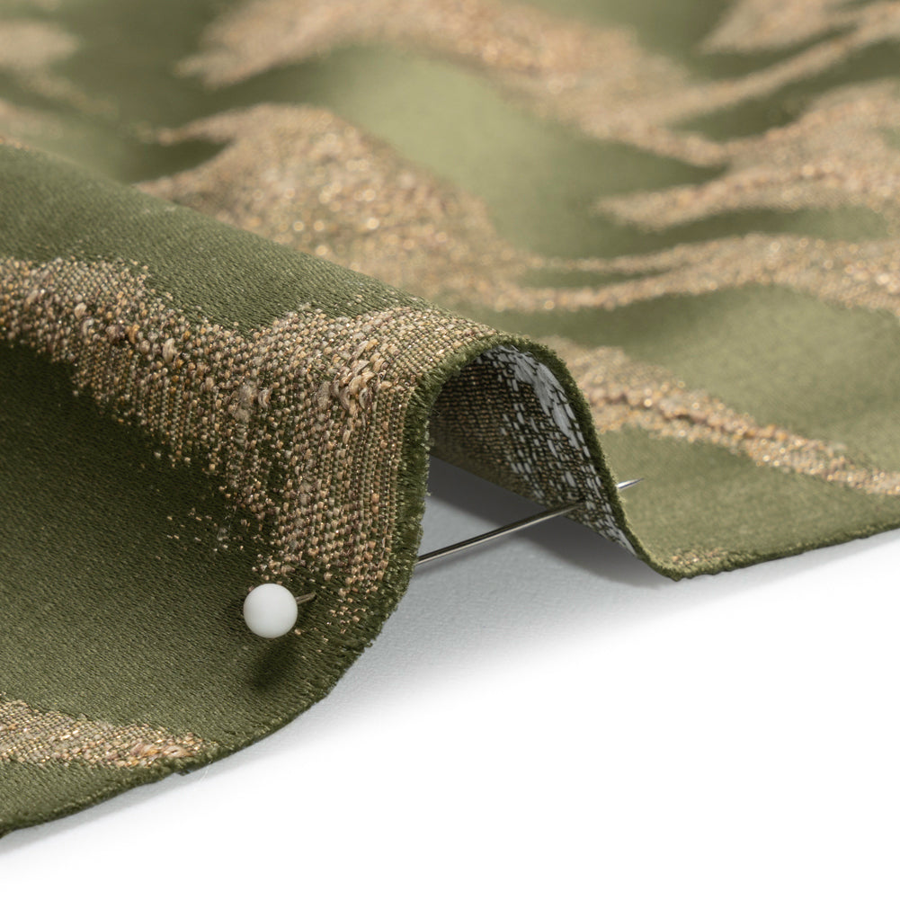 Metallic Drapery Jacquard - Olive Blurred Branches - British Imported
