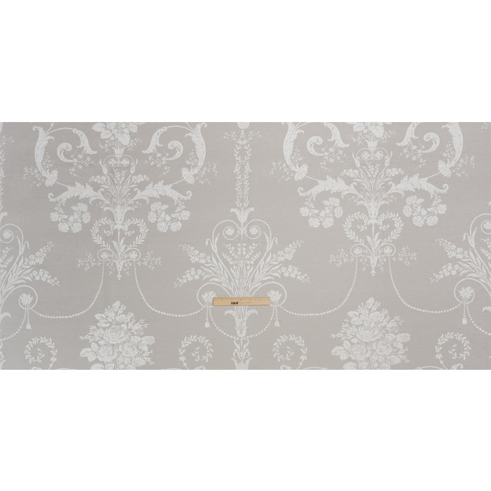 Cotton Canvas Print - Dove Grey Scrolls and Leaves - British Imported