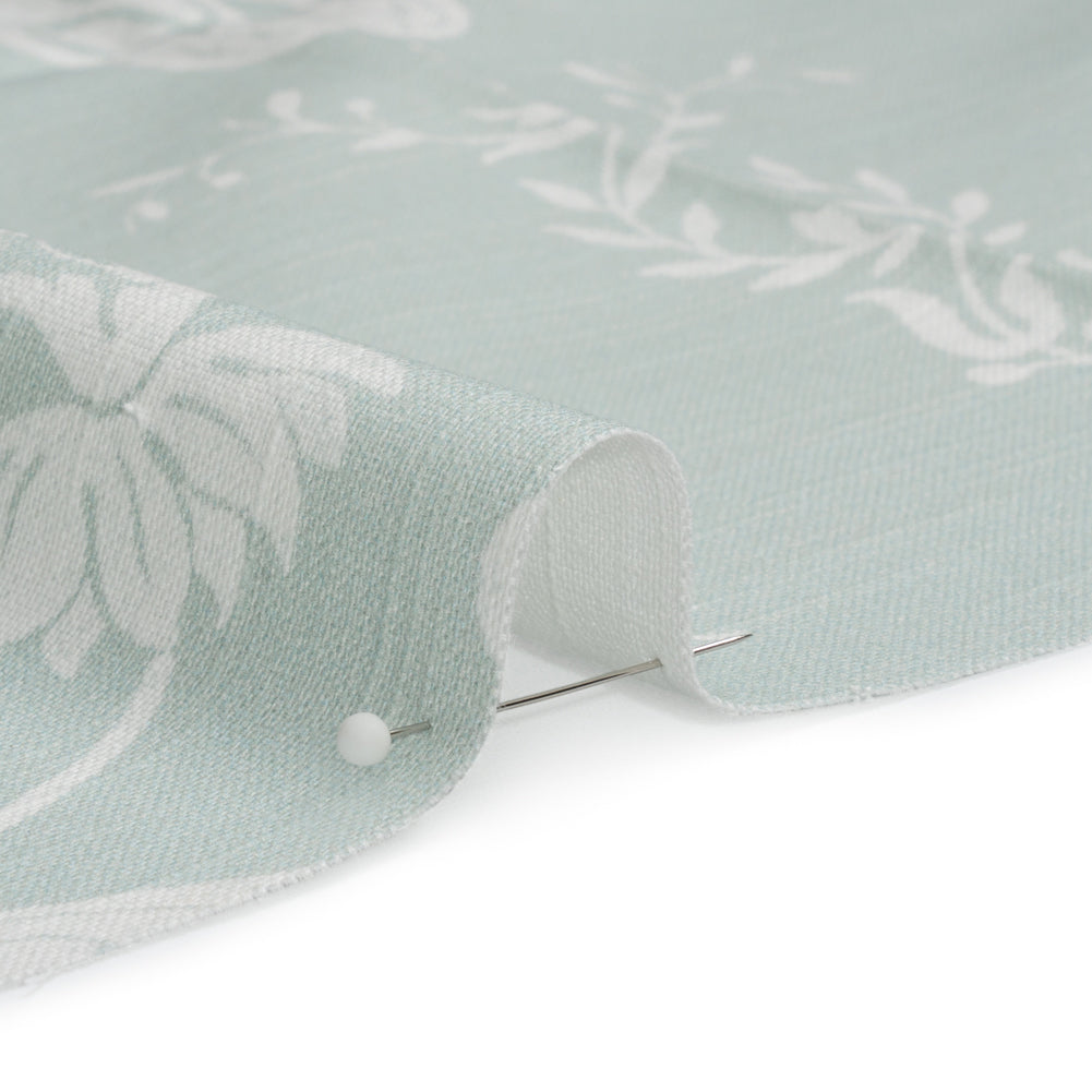 Cotton Canvas Print - Duckegg Scrolls and Leaves - British Imported