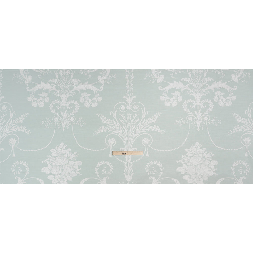 Cotton Canvas Print - Duckegg Scrolls and Leaves - British Imported