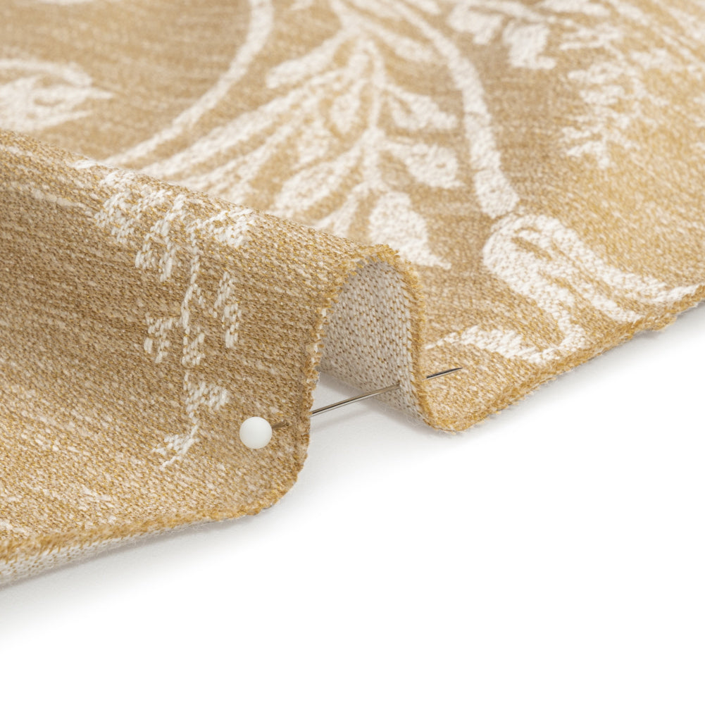 Polyester and Cotton Jacquard - Gold Scrolls and Leaves - British Imported