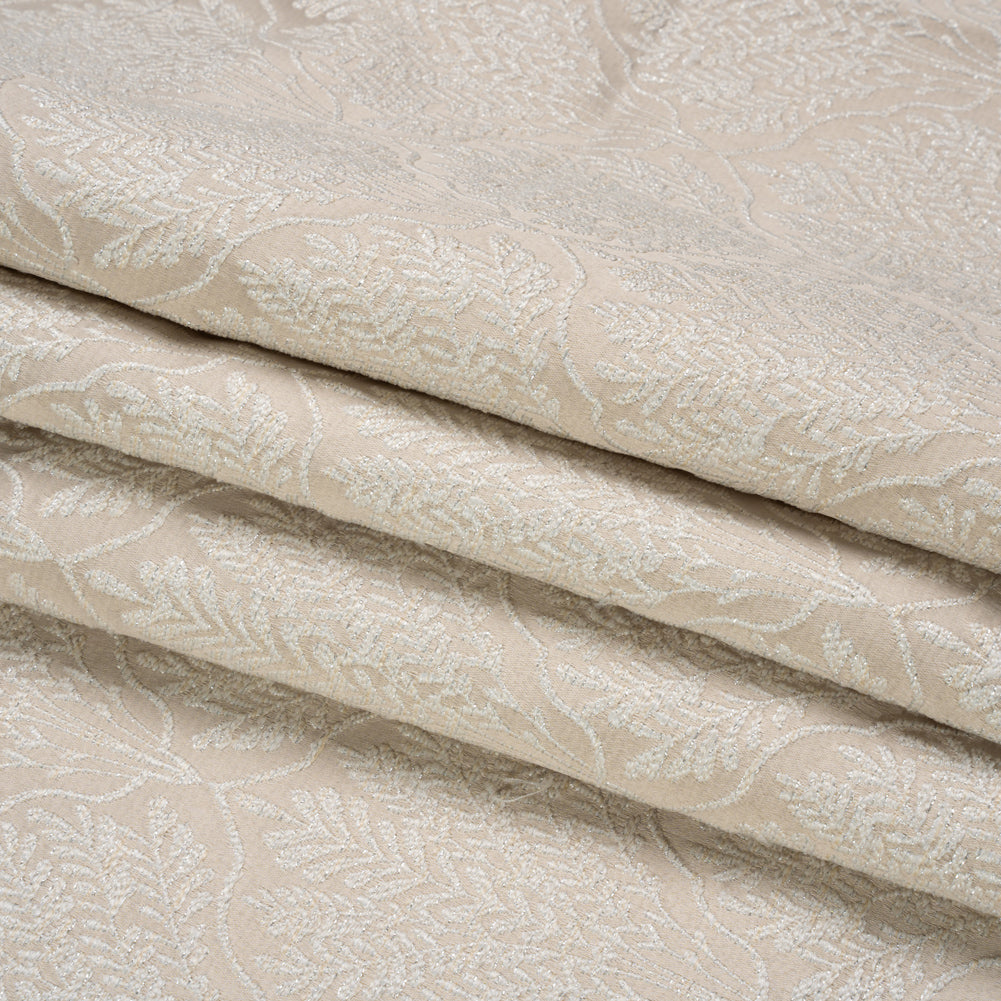 Metallic Drapery Jacquard - Porcelain Leafy Fans - British Imported