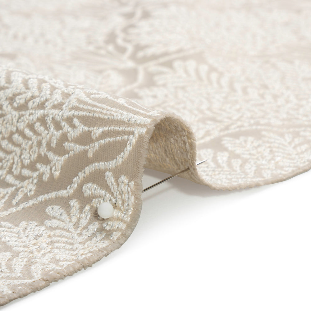 Metallic Drapery Jacquard - Porcelain Leafy Fans - British Imported