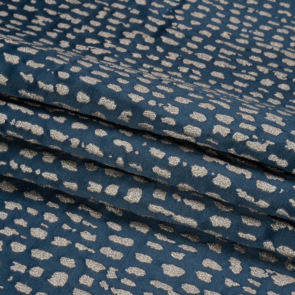 Metallic Drapery Jacquard - Ink Spotted Abstract - British Imported
