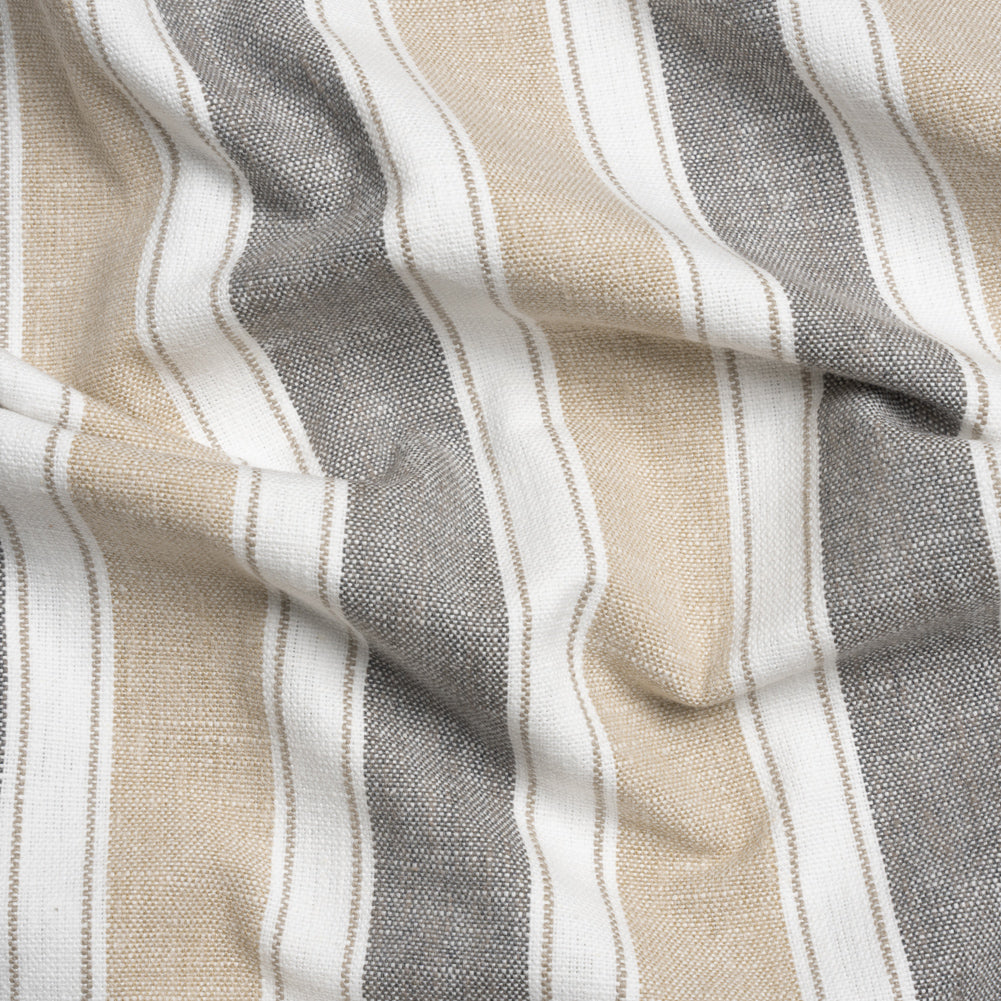 Slubbed Cotton Blend Woven - Ash Wide Stripes - British Imported