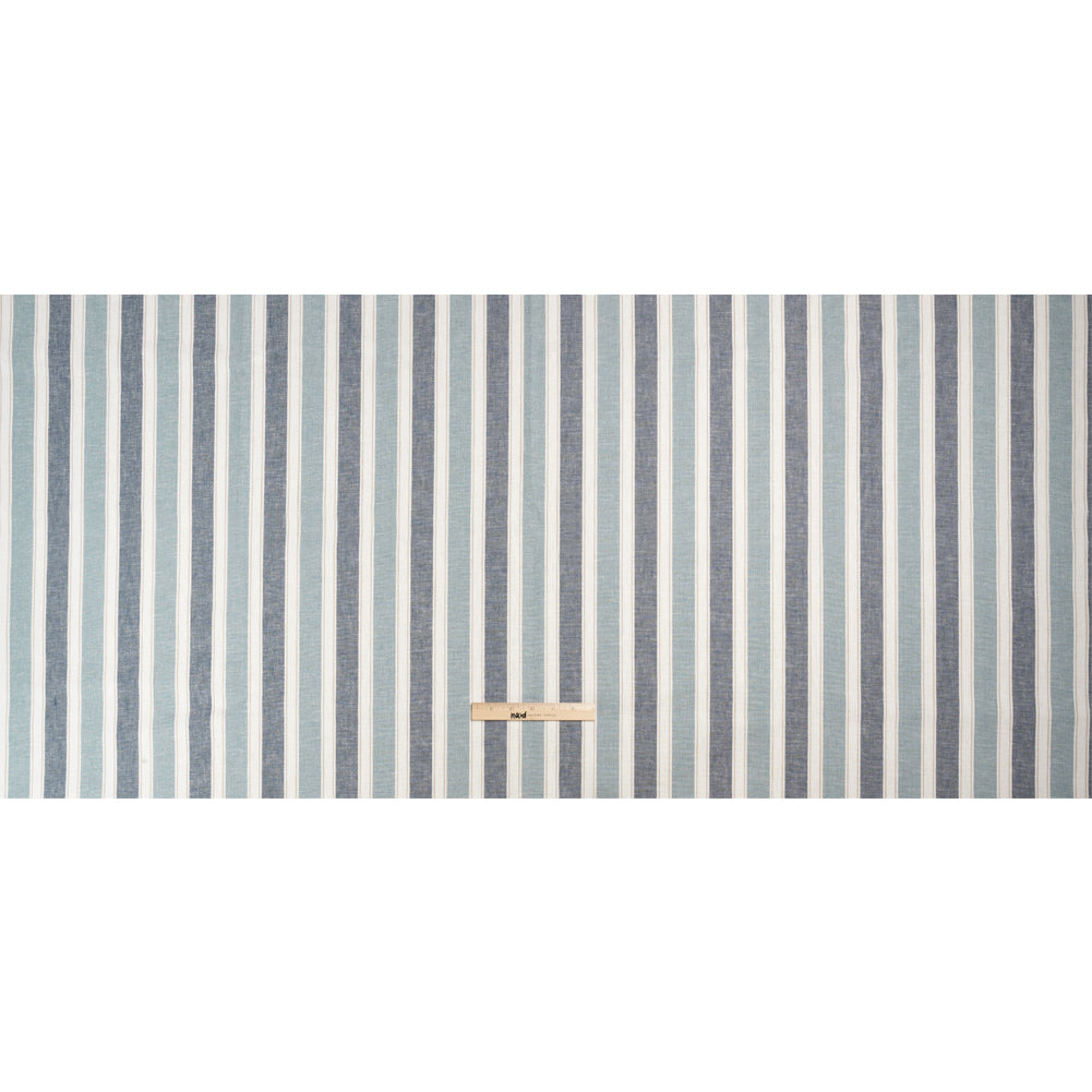 Slubbed Cotton Blend Woven - Denim Wide Stripes - British Imported
