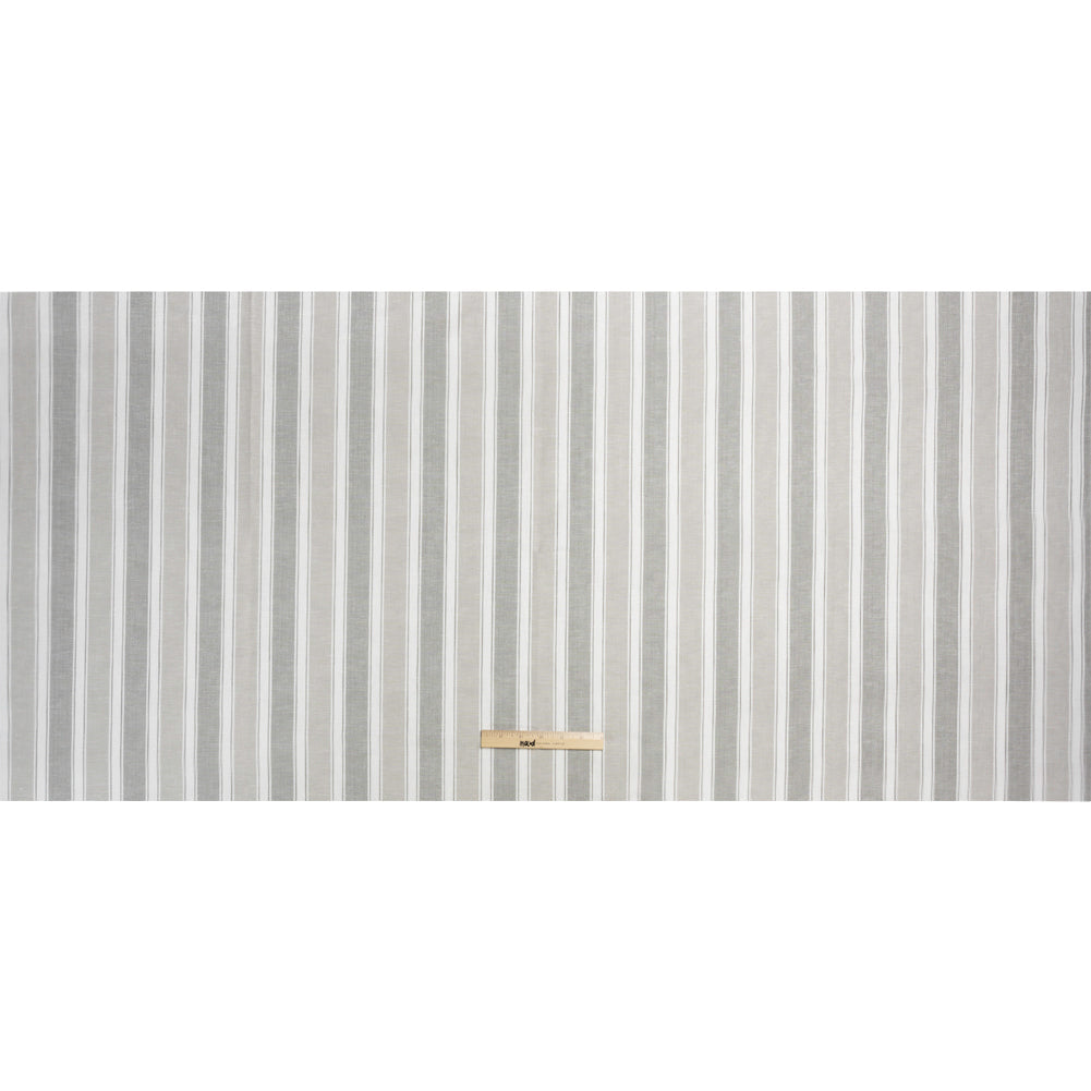 Slubbed Cotton Blend Woven - Pebble Wide Stripes - British Imported