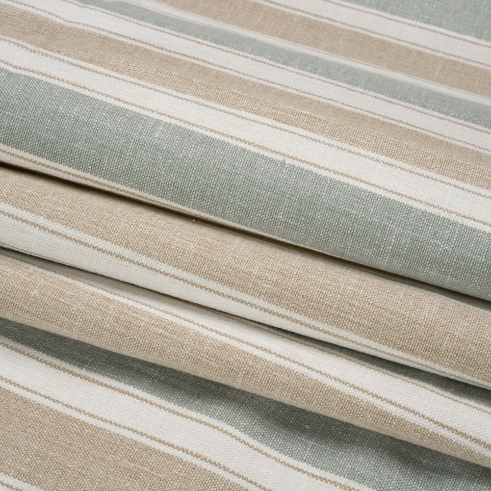 Slubbed Cotton Blend Woven - Seafoam Wide Stripes - British Imported