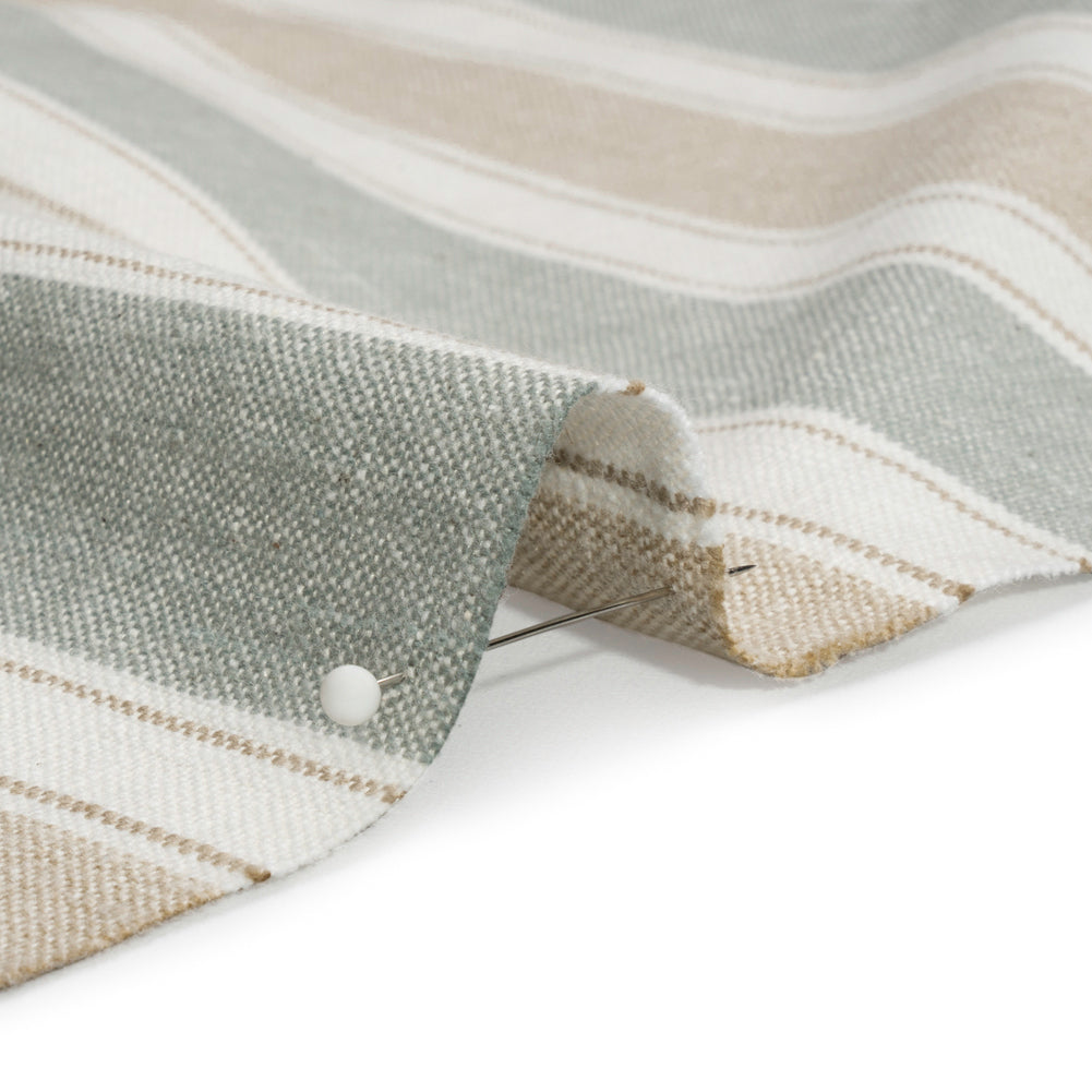 Slubbed Cotton Blend Woven - Seafoam Wide Stripes - British Imported