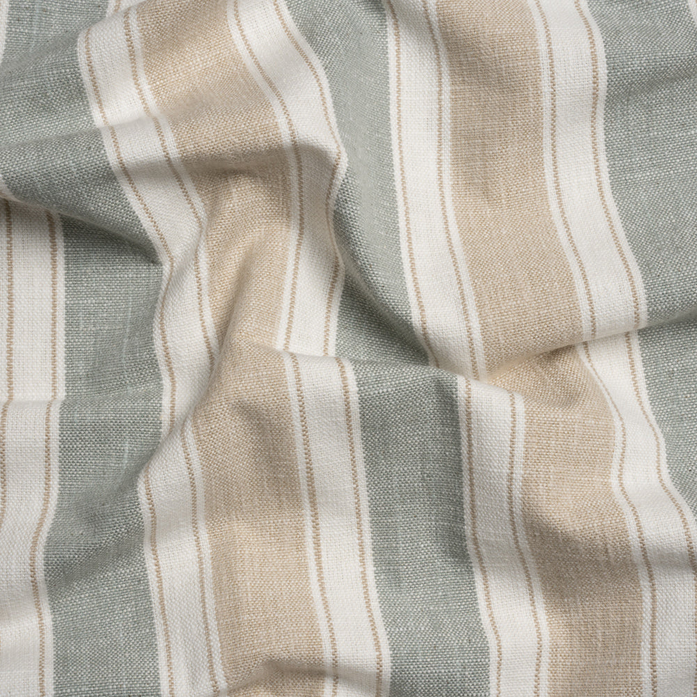 Slubbed Cotton Blend Woven - Seafoam Wide Stripes - British Imported