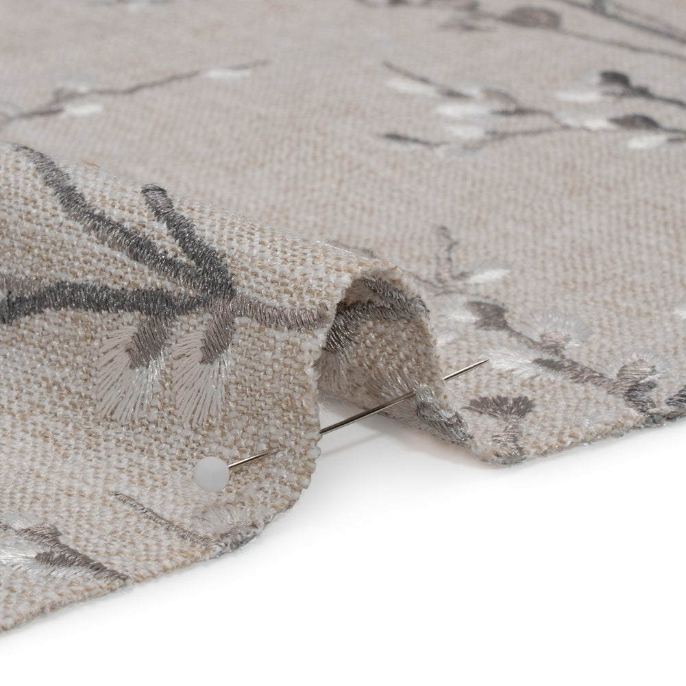 Embroidered Drapery Woven - Steel Prairie Willow - British Imported