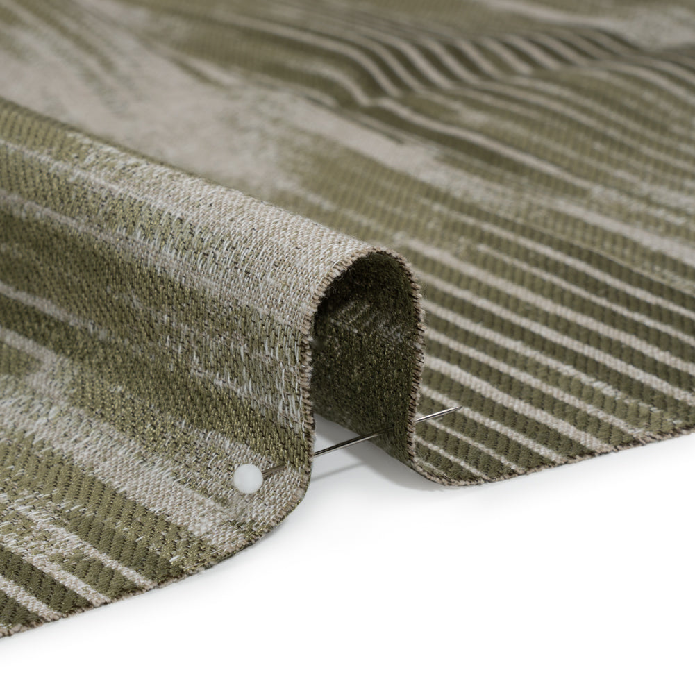 Drapery Jacquard - Moss Ikat Stripes - British Imported