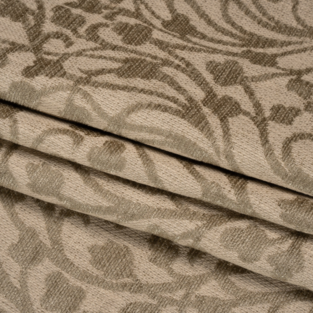 Drapery Chenille Jacquard - Fawn Leafy Vines - British Imported