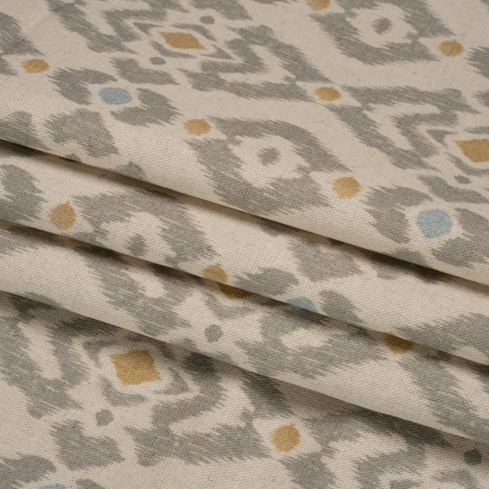 Cotton and Linen Canvas Print - Gold Ikat Geometries - British Imported