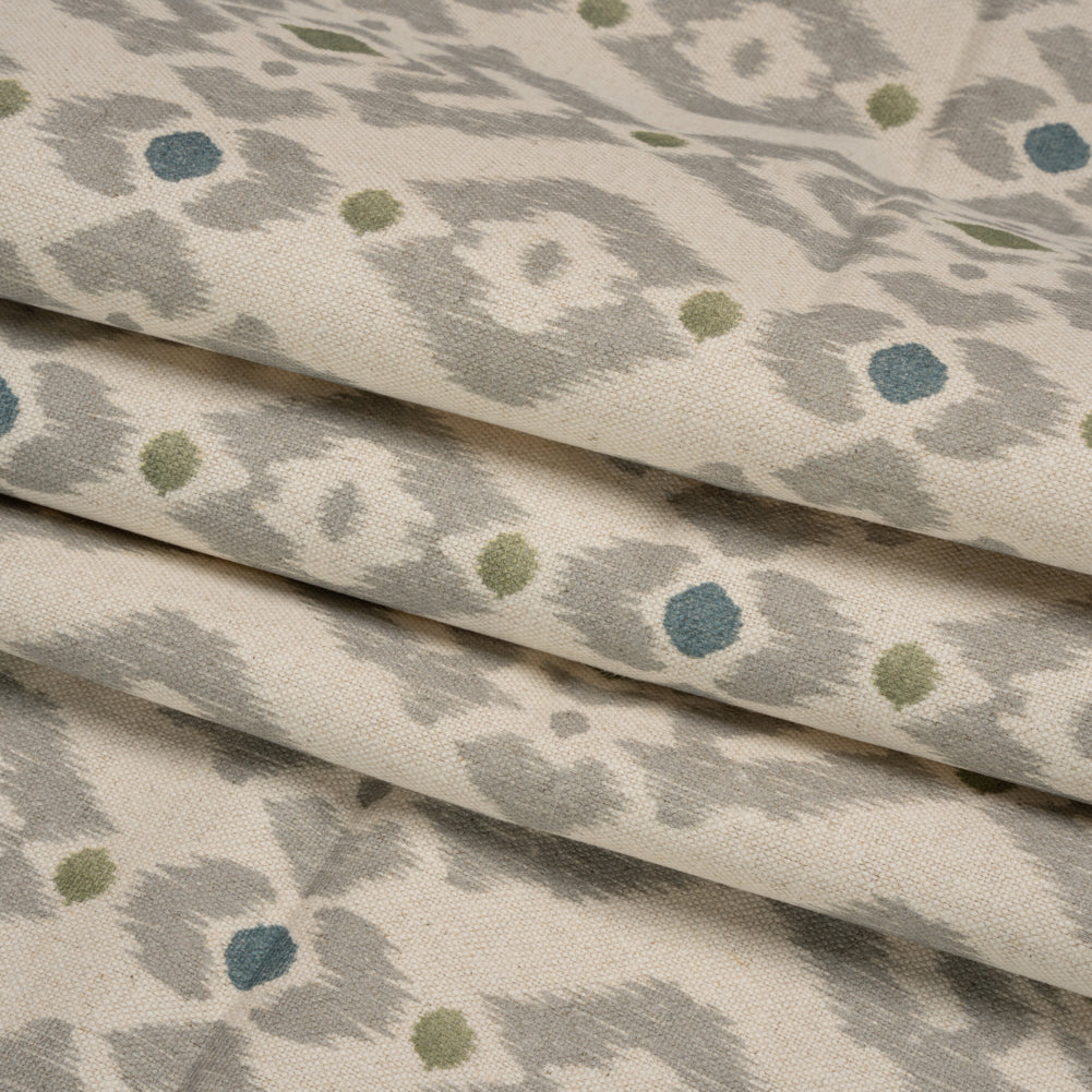 Cotton and Linen Canvas Print - Olive Ikat Geometries - British Imported