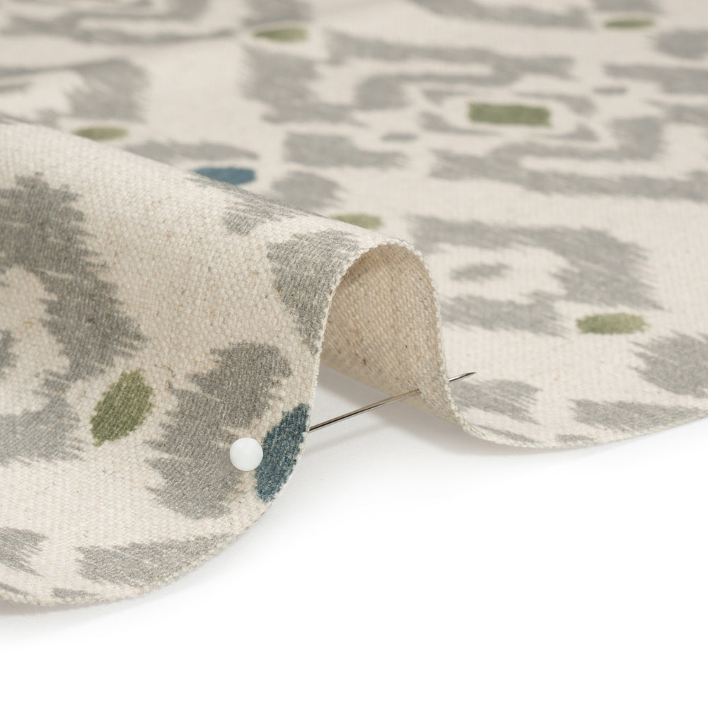 Cotton and Linen Canvas Print - Olive Ikat Geometries - British Imported