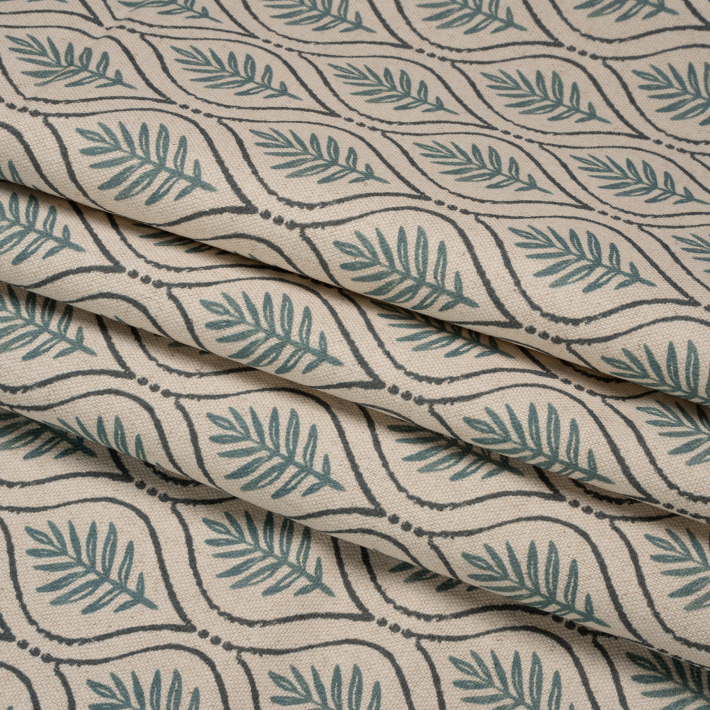 Cotton and Linen Canvas Print - Indigo Leaf Motif - British Imported