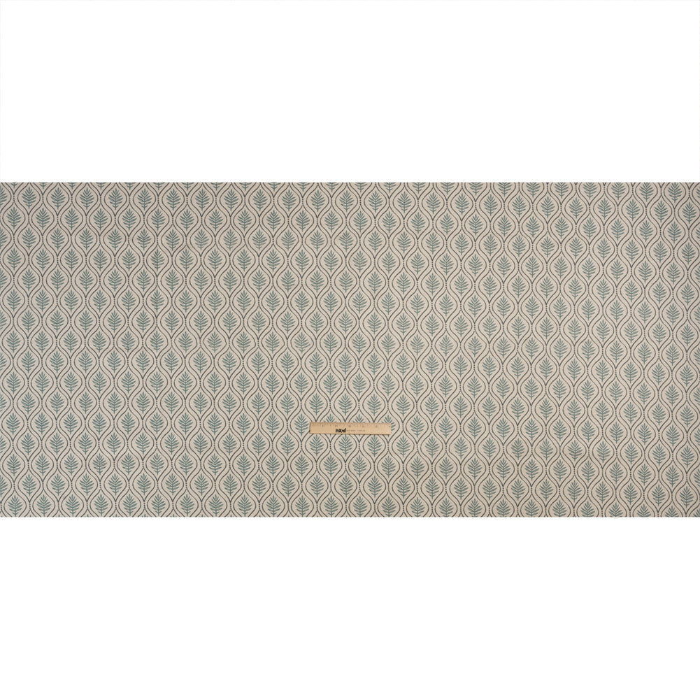 Cotton and Linen Canvas Print - Indigo Leaf Motif - British Imported