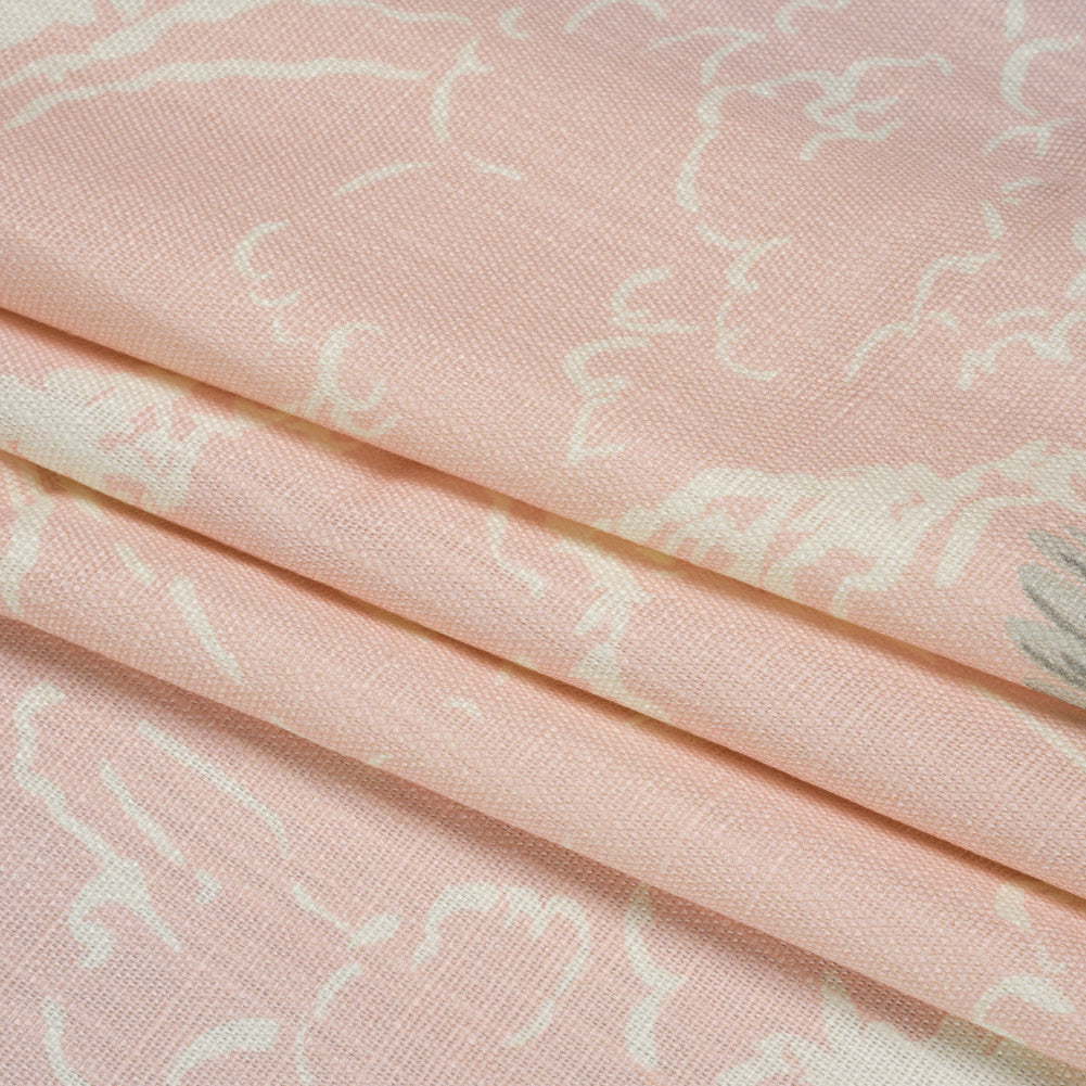 Viscose and Linen Drapery Woven Print - Blush Cranes in the Clouds - British Imported