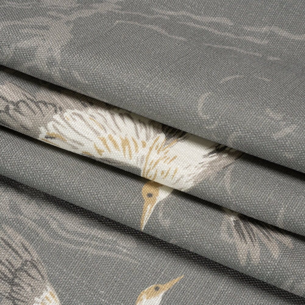 Viscose and Linen Drapery Woven Print - Steel Cranes in the Clouds - British Imported