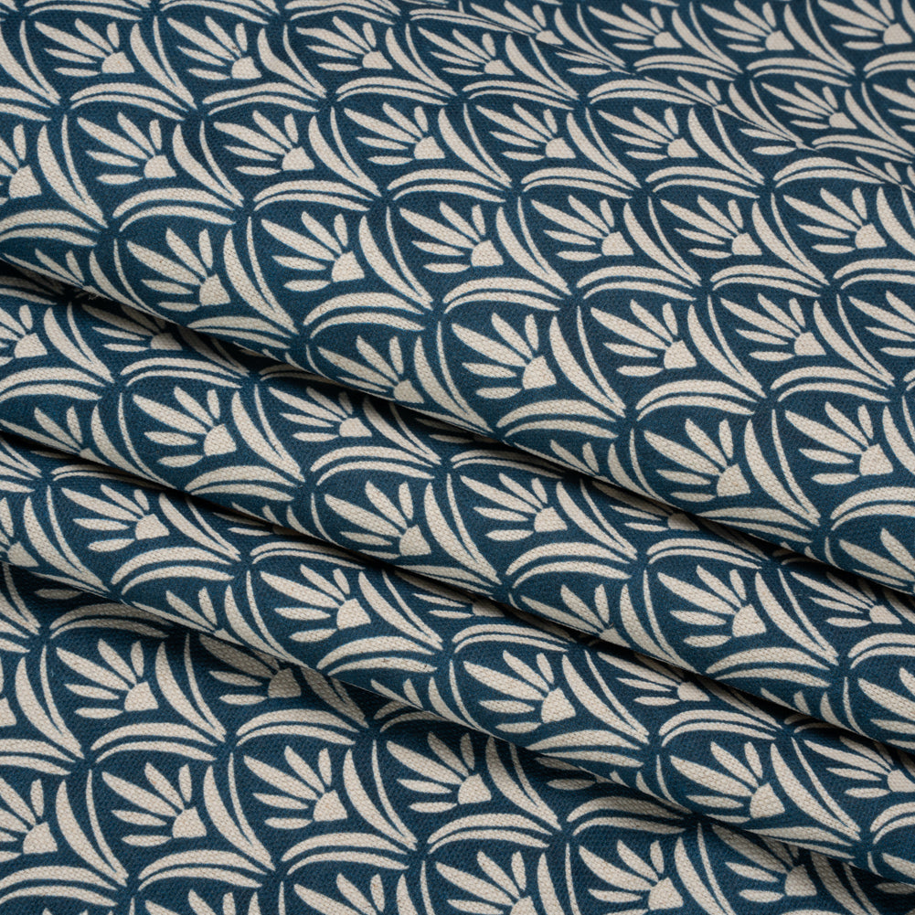 Cotton and Linen Canvas Print - Midnight Floral Arches - British Imported