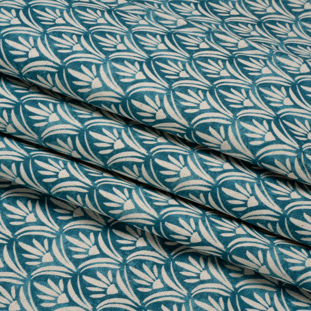 Cotton and Linen Canvas Print - Ocean Floral Arches - British Imported
