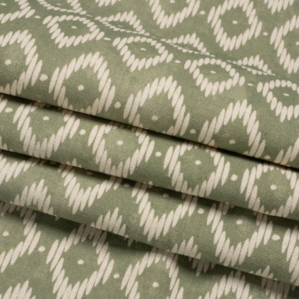 Cotton and Linen Canvas Print - Fern Diamonds and Dots - British Imported