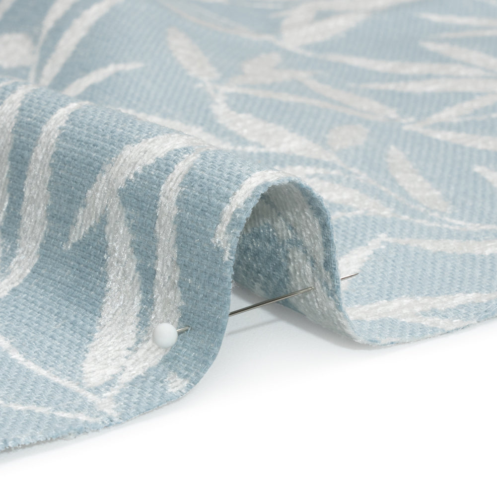 Chenille Drapery Jacquard - Pale Seaspray Willow Leaves - British Imported
