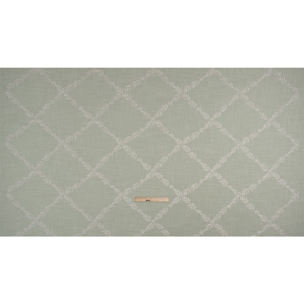 Embroidered Slubbed Drapery Woven - Duckegg Leafy Lattice - British Imported