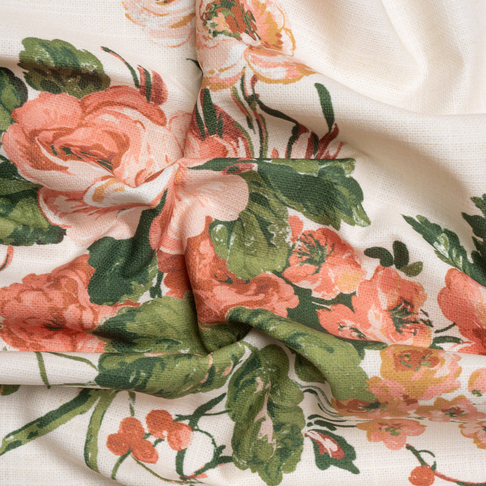 Brushed Cotton Canvas Print - Natural Elegant Floral - British Imported