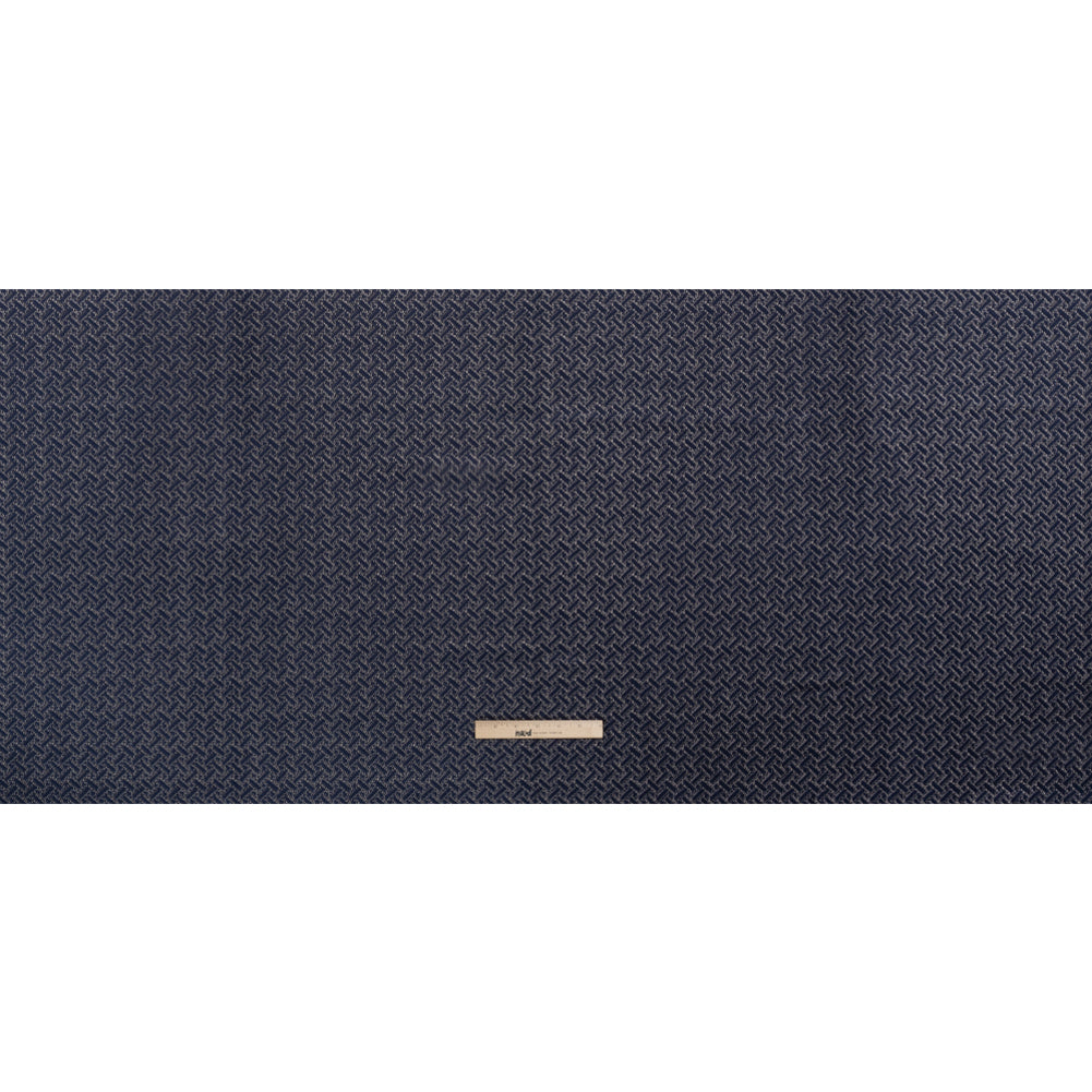 Chenille Jacquard - French Navy Geometric Basketweave - British Imported