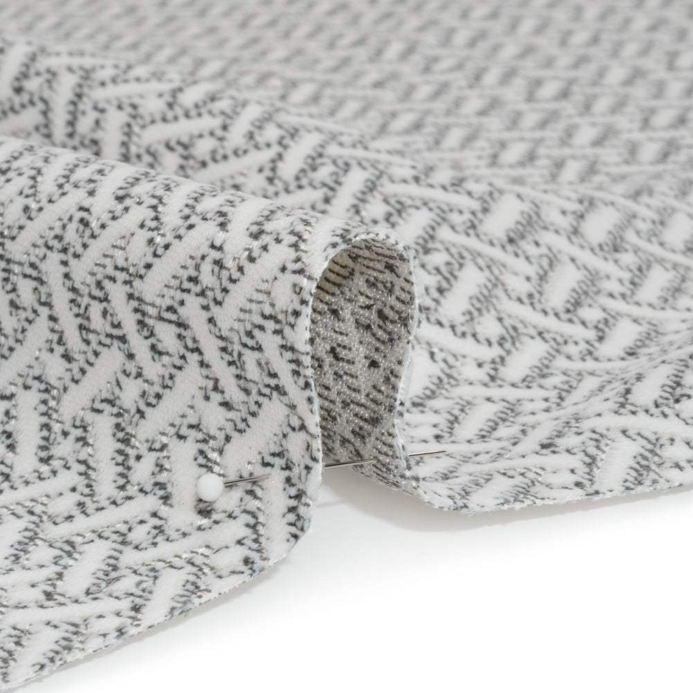 Chenille Jacquard - Steel Geometric Basketweave - British Imported
