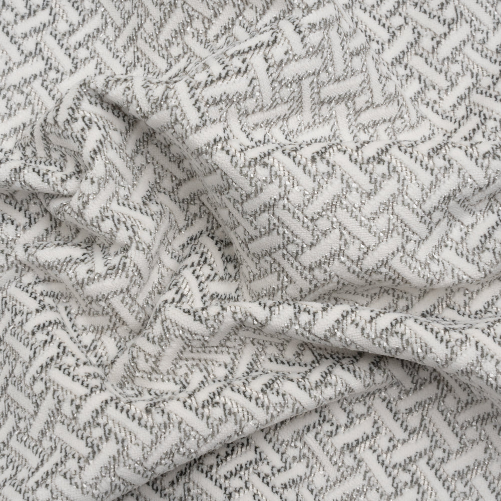 Chenille Jacquard - Steel Geometric Basketweave - British Imported