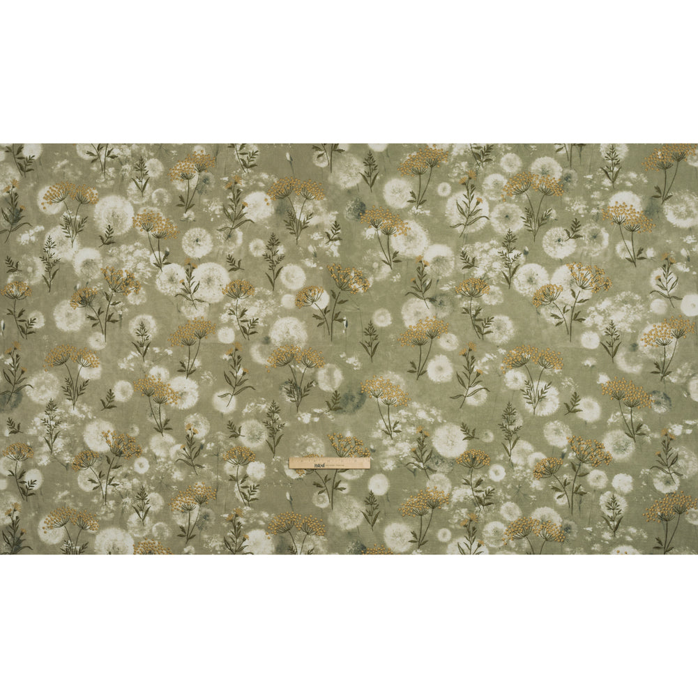 Cotton Canvas Print with Floral Embroidery - Ivy Tie Dye Spots - British Imported