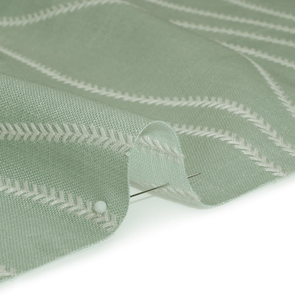Embroidered Linen-Look Polyester Drapery Woven - Opal Leafy Wavy Lines and Watercolor Texture - British Imported