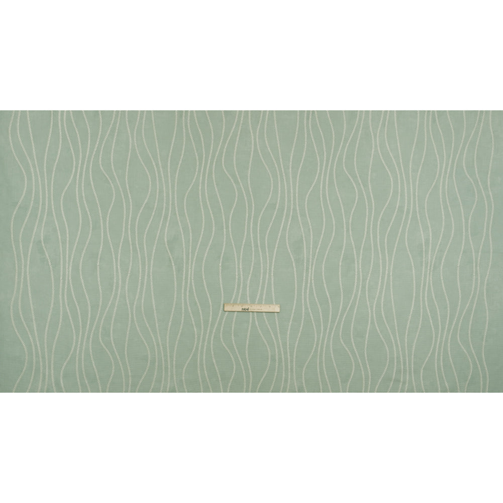 Embroidered Linen-Look Polyester Drapery Woven - Opal Leafy Wavy Lines and Watercolor Texture - British Imported