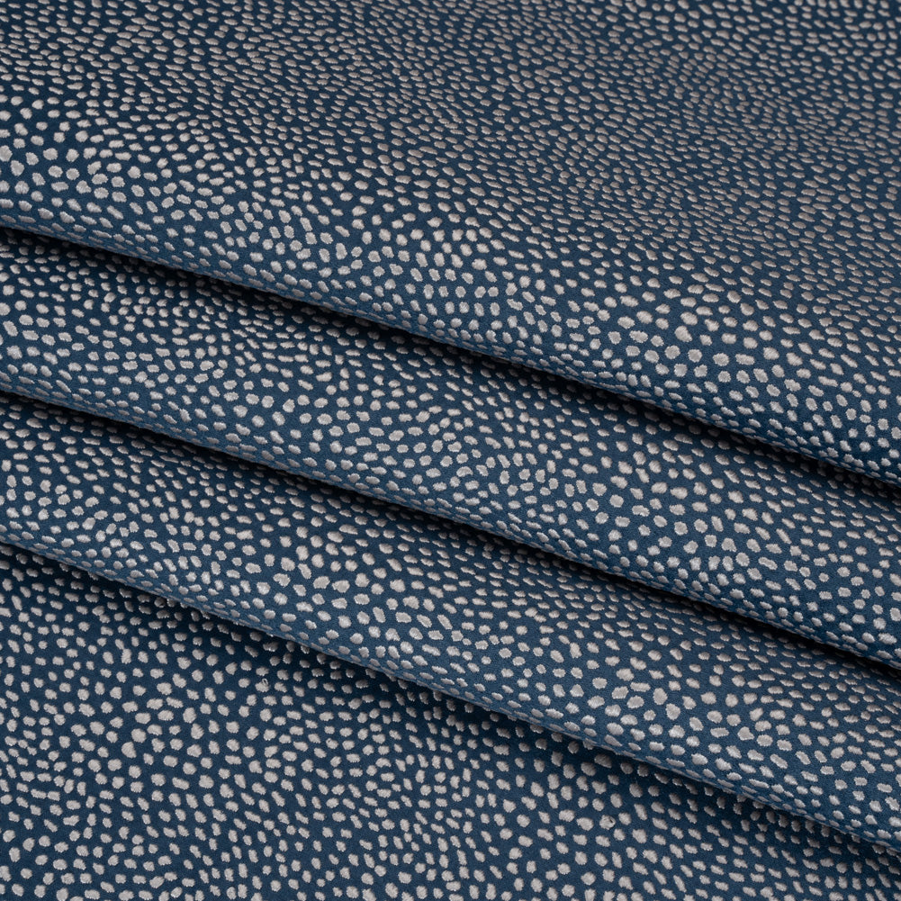 Recycled Polyester Jacquard - Indigo Little All-Over Spots - British Imported